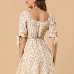 Allegra K Women's Floral Sweetheart Neck Puff Sleeve Fit And Flare A-Line Mini Dress 45 Allegra K Women's Floral Sweetheart Neck Puff Sleeve Fit And Flare A-Line Mini Dress