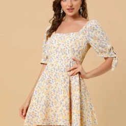 Allegra K Women's Floral Sweetheart Neck Puff Sleeve Fit And Flare A-Line Mini Dress 46 Allegra K Women's Floral Sweetheart Neck Puff Sleeve Fit And Flare A-Line Mini Dress