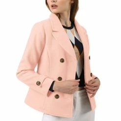 Allegra K Women's Notched Lapel Double Breasted Pea Coat