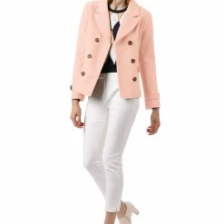 Allegra K Women's Notched Lapel Double Breasted Pea Coat