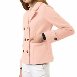 Allegra K Women's Notched Lapel Double Breasted Pea Coat