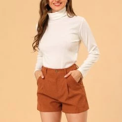 Allegra K Women's Casual High Waist Corduroy Belted Short