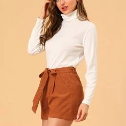 Allegra K Women's Casual High Waist Corduroy Belted Short