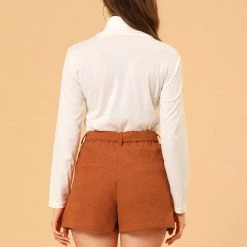 Allegra K Women's Casual High Waist Corduroy Belted Short