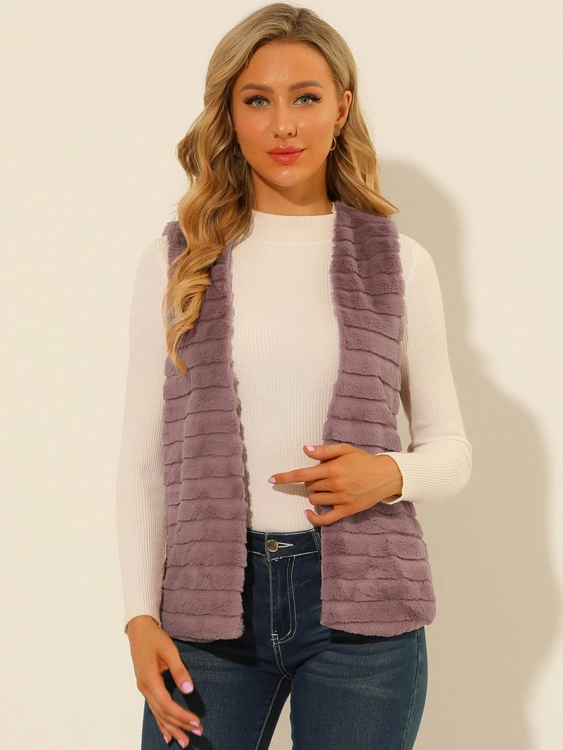 Allegra K Women's Fashion Faux Fur Vest Casual Sleeveless Fluffy Open Front Jacket 5 Allegra K Women's Fashion Faux Fur Vest Casual Sleeveless Fluffy Open Front Jacket