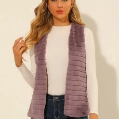 Allegra K Women's Fashion Faux Fur Vest Casual Sleeveless Fluffy Open Front Jacket 12 Allegra K Women's Fashion Faux Fur Vest Casual Sleeveless Fluffy Open Front Jacket