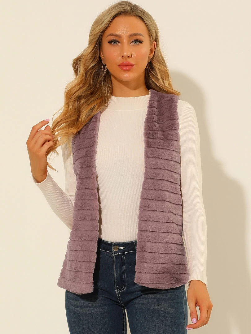 Allegra K Women's Fashion Faux Fur Vest Casual Sleeveless Fluffy Open Front Jacket 6 Allegra K Women's Fashion Faux Fur Vest Casual Sleeveless Fluffy Open Front Jacket