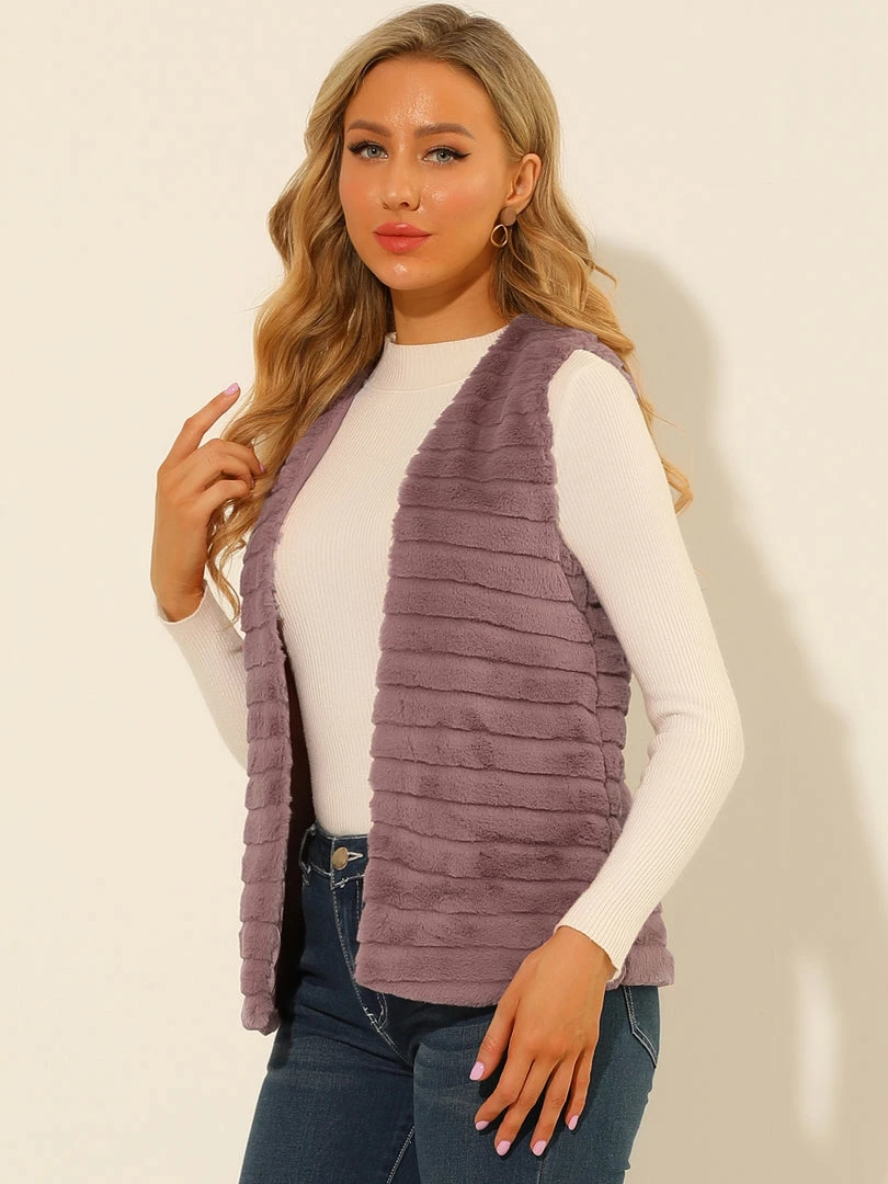 Allegra K Women's Fashion Faux Fur Vest Casual Sleeveless Fluffy Open Front Jacket 7 Allegra K Women's Fashion Faux Fur Vest Casual Sleeveless Fluffy Open Front Jacket