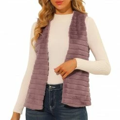 Allegra K Women's Fashion Faux Fur Vest Casual Sleeveless Fluffy Open Front Jacket