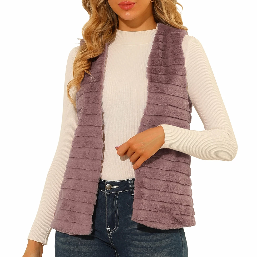 Allegra K Women's Fashion Faux Fur Vest Casual Sleeveless Fluffy Open Front Jacket 4 Allegra K Women's Fashion Faux Fur Vest Casual Sleeveless Fluffy Open Front Jacket