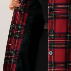 Allegra K Women's Buffalo Checks Winter Peter Pan Collar Long Plaid Coat