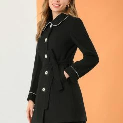Allegra K Women's Winter Elegant Lapel Collar Long Trench Coat 13 Allegra K Women's Winter Elegant Lapel Collar Long Trench Coat