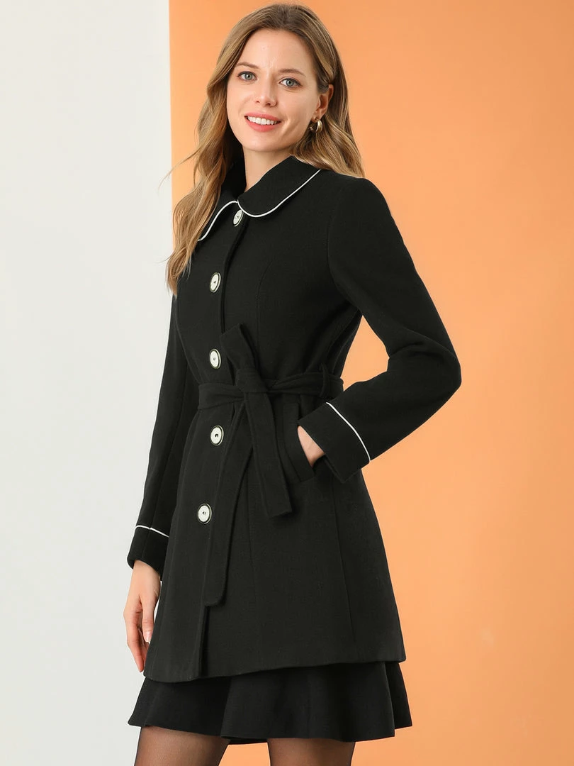 Allegra K Women's Winter Elegant Lapel Collar Long Trench Coat 7 Allegra K Women's Winter Elegant Lapel Collar Long Trench Coat