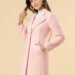 Allegra K One Button Collarless Mid-Length Coat