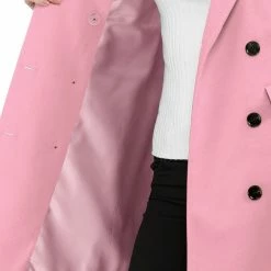 Women Allegra K Double Breasted Notched Lapel Coat With Side Flap Pockets