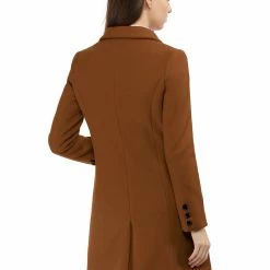 Women Allegra K Double Breasted Notched Lapel Coat With Side Flap Pockets