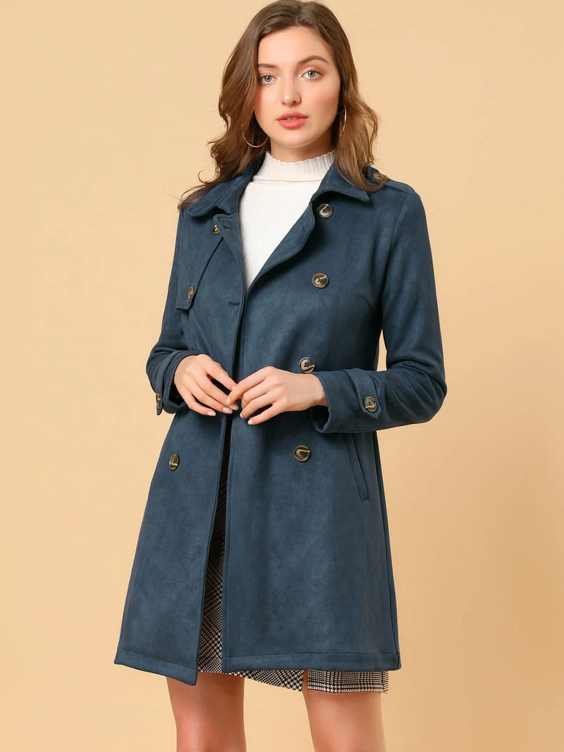 Allegra K Double Breasted Faux Suede Trench Coat With Belt Women 18 Allegra K Double Breasted Faux Suede Trench Coat With Belt Women
