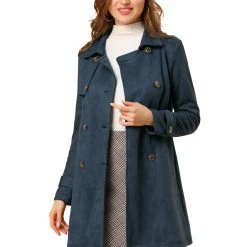 Allegra K Double Breasted Faux Suede Trench Coat With Belt Women 34 Allegra K Double Breasted Faux Suede Trench Coat With Belt Women