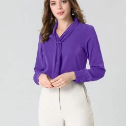 Allegra K Women's Elegant Work Office Blouse Long Sleeve Pleated Tie Neck Top Shirt 72 Allegra K Women's Elegant Work Office Blouse Long Sleeve Pleated Tie Neck Top Shirt