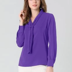 Allegra K Women's Elegant Work Office Blouse Long Sleeve Pleated Tie Neck Top Shirt 73 Allegra K Women's Elegant Work Office Blouse Long Sleeve Pleated Tie Neck Top Shirt
