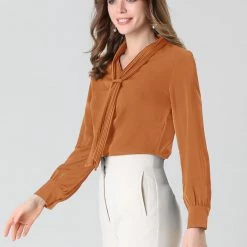 Allegra K Women's Elegant Work Office Blouse Long Sleeve Pleated Tie Neck Top Shirt 65 Allegra K Women's Elegant Work Office Blouse Long Sleeve Pleated Tie Neck Top Shirt