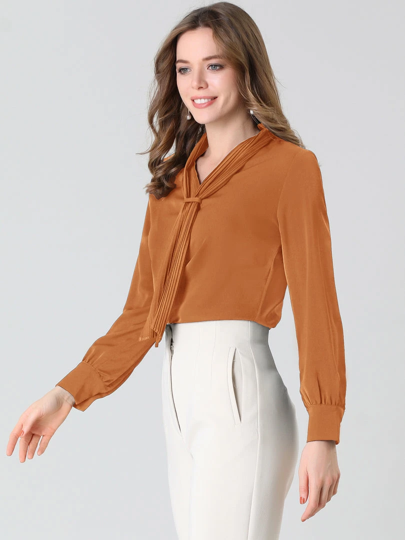 Allegra K Women's Elegant Work Office Blouse Long Sleeve Pleated Tie Neck Top Shirt 29 Allegra K Women's Elegant Work Office Blouse Long Sleeve Pleated Tie Neck Top Shirt