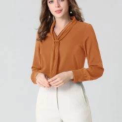 Allegra K Women's Elegant Work Office Blouse Long Sleeve Pleated Tie Neck Top Shirt 66 Allegra K Women's Elegant Work Office Blouse Long Sleeve Pleated Tie Neck Top Shirt