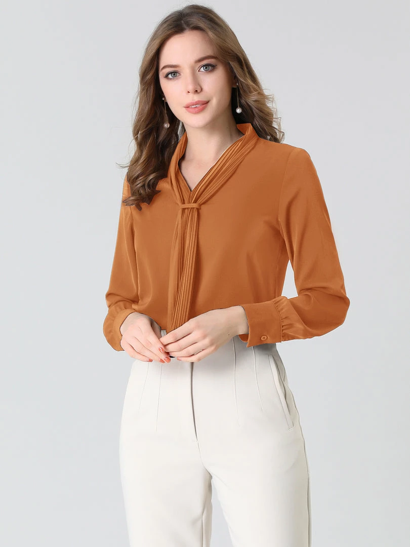 Allegra K Women's Elegant Work Office Blouse Long Sleeve Pleated Tie Neck Top Shirt 30 Allegra K Women's Elegant Work Office Blouse Long Sleeve Pleated Tie Neck Top Shirt