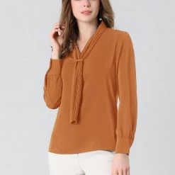Allegra K Women's Elegant Work Office Blouse Long Sleeve Pleated Tie Neck Top Shirt 67 Allegra K Women's Elegant Work Office Blouse Long Sleeve Pleated Tie Neck Top Shirt