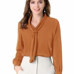 Allegra K Women's Elegant Work Office Blouse Long Sleeve Pleated Tie Neck Top Shirt 64 Allegra K Women's Elegant Work Office Blouse Long Sleeve Pleated Tie Neck Top Shirt