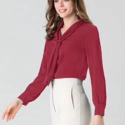 Allegra K Women's Elegant Work Office Blouse Long Sleeve Pleated Tie Neck Top Shirt 59 Allegra K Women's Elegant Work Office Blouse Long Sleeve Pleated Tie Neck Top Shirt