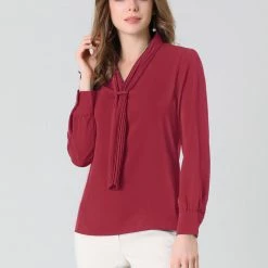 Allegra K Women's Elegant Work Office Blouse Long Sleeve Pleated Tie Neck Top Shirt 61 Allegra K Women's Elegant Work Office Blouse Long Sleeve Pleated Tie Neck Top Shirt