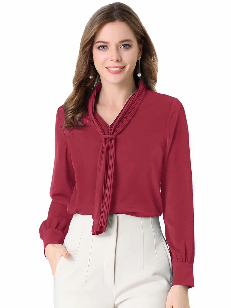 Allegra K Women's Elegant Work Office Blouse Long Sleeve Pleated Tie Neck Top Shirt 22 Allegra K Women's Elegant Work Office Blouse Long Sleeve Pleated Tie Neck Top Shirt