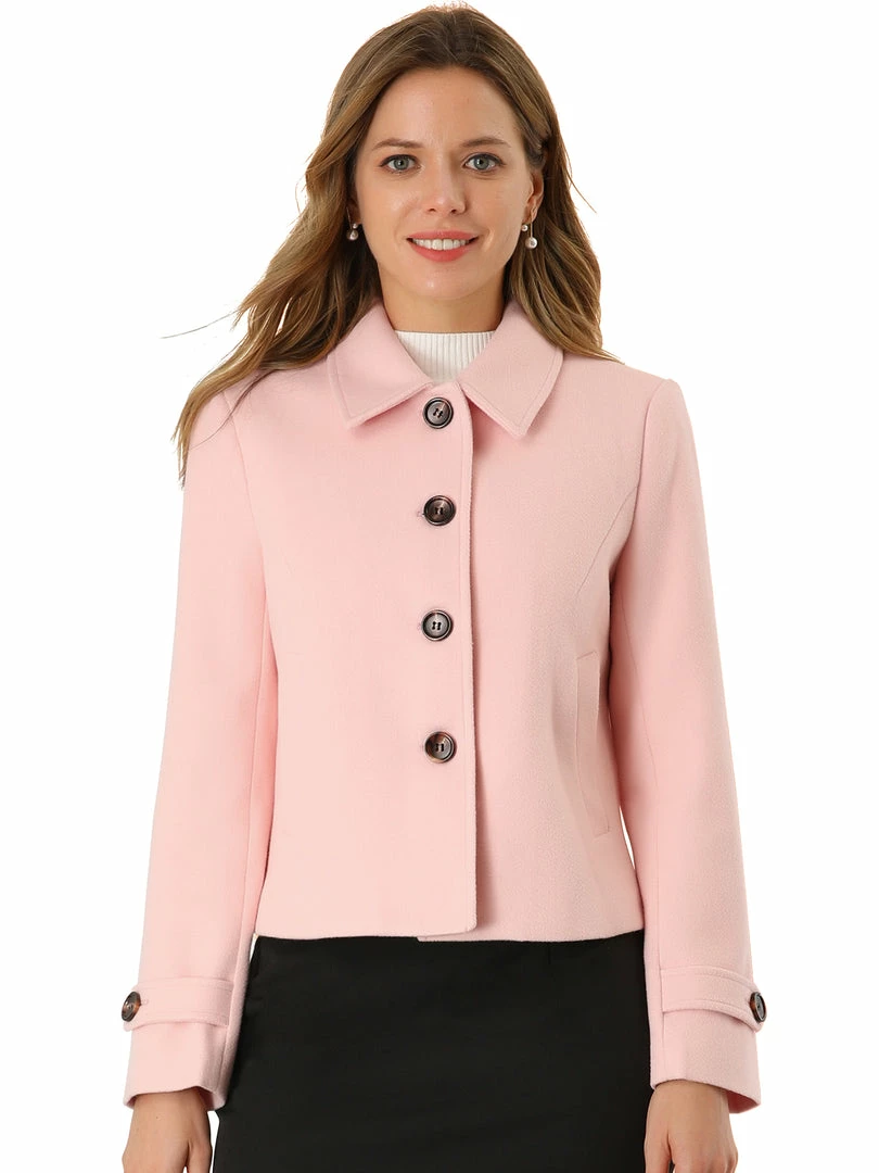 Allegra K Women's Turn Down Collar Long Sleeve Single Breasted Outwear Winter Pea Coat 5 Allegra K Women's Turn Down Collar Long Sleeve Single Breasted Outwear Winter Pea Coat