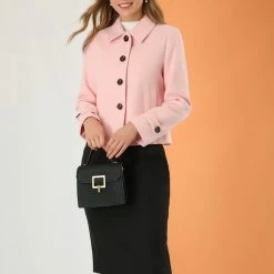 Allegra K Women's Turn Down Collar Long Sleeve Single Breasted Outwear Winter Pea Coat 12 Allegra K Women's Turn Down Collar Long Sleeve Single Breasted Outwear Winter Pea Coat