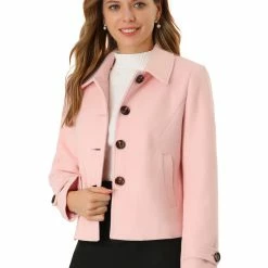Allegra K Women's Turn Down Collar Long Sleeve Single Breasted Outwear Winter Pea Coat