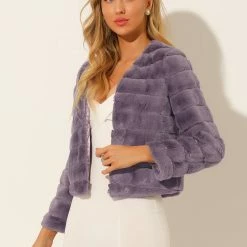 Allegra K Women's Winter Warm Cropped Jacket Collarless Faux Fur Fluffy Coat 11 Allegra K Women's Winter Warm Cropped Jacket Collarless Faux Fur Fluffy Coat