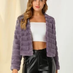 Allegra K Women's Winter Warm Cropped Jacket Collarless Faux Fur Fluffy Coat 13 Allegra K Women's Winter Warm Cropped Jacket Collarless Faux Fur Fluffy Coat