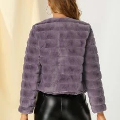 Allegra K Women's Winter Warm Cropped Jacket Collarless Faux Fur Fluffy Coat 14 Allegra K Women's Winter Warm Cropped Jacket Collarless Faux Fur Fluffy Coat