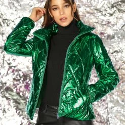 Allegra K Women's Holographic Shiny Zipper Quilting Metallic Down Puffer Jacket 47 Allegra K Women's Holographic Shiny Zipper Quilting Metallic Down Puffer Jacket