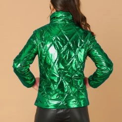 Allegra K Women's Holographic Shiny Zipper Quilting Metallic Down Puffer Jacket 50 Allegra K Women's Holographic Shiny Zipper Quilting Metallic Down Puffer Jacket