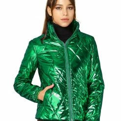 Allegra K Women's Holographic Shiny Zipper Quilting Metallic Down Puffer Jacket 46 Allegra K Women's Holographic Shiny Zipper Quilting Metallic Down Puffer Jacket