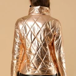 Allegra K Women's Holographic Shiny Zipper Quilting Metallic Down Puffer Jacket 38 Allegra K Women's Holographic Shiny Zipper Quilting Metallic Down Puffer Jacket