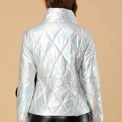 Allegra K Women's Holographic Shiny Zipper Quilting Metallic Down Puffer Jacket 44 Allegra K Women's Holographic Shiny Zipper Quilting Metallic Down Puffer Jacket