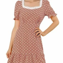 Allegra K Women's Dots Print Square Neck Ruffle Hem Short Sleeve Above Knee Casual Dress 40 Allegra K Women's Dots Print Square Neck Ruffle Hem Short Sleeve Above Knee Casual Dress