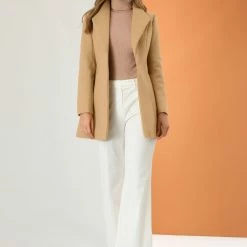 Allegra K Women's Turn Down Collar Buttoned Business Casual Mid-Long Winter Coat