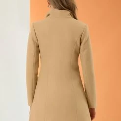 Allegra K Women's Turn Down Collar Buttoned Business Casual Mid-Long Winter Coat