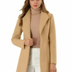 Allegra K Women's Turn Down Collar Buttoned Business Casual Mid-Long Winter Coat