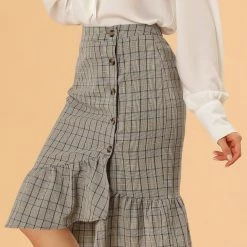Allegra K Women's Wrap Skirts Plaid Button Closure Mermaid Ruffle Fishtail Skirt 23 Allegra K Women's Wrap Skirts Plaid Button Closure Mermaid Ruffle Fishtail Skirt