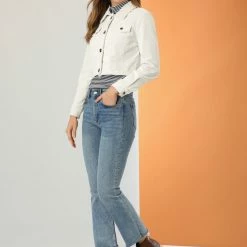 Allegra K Women's Casual Cropped Button Down Long Sleeve Short Corduroy Jacket